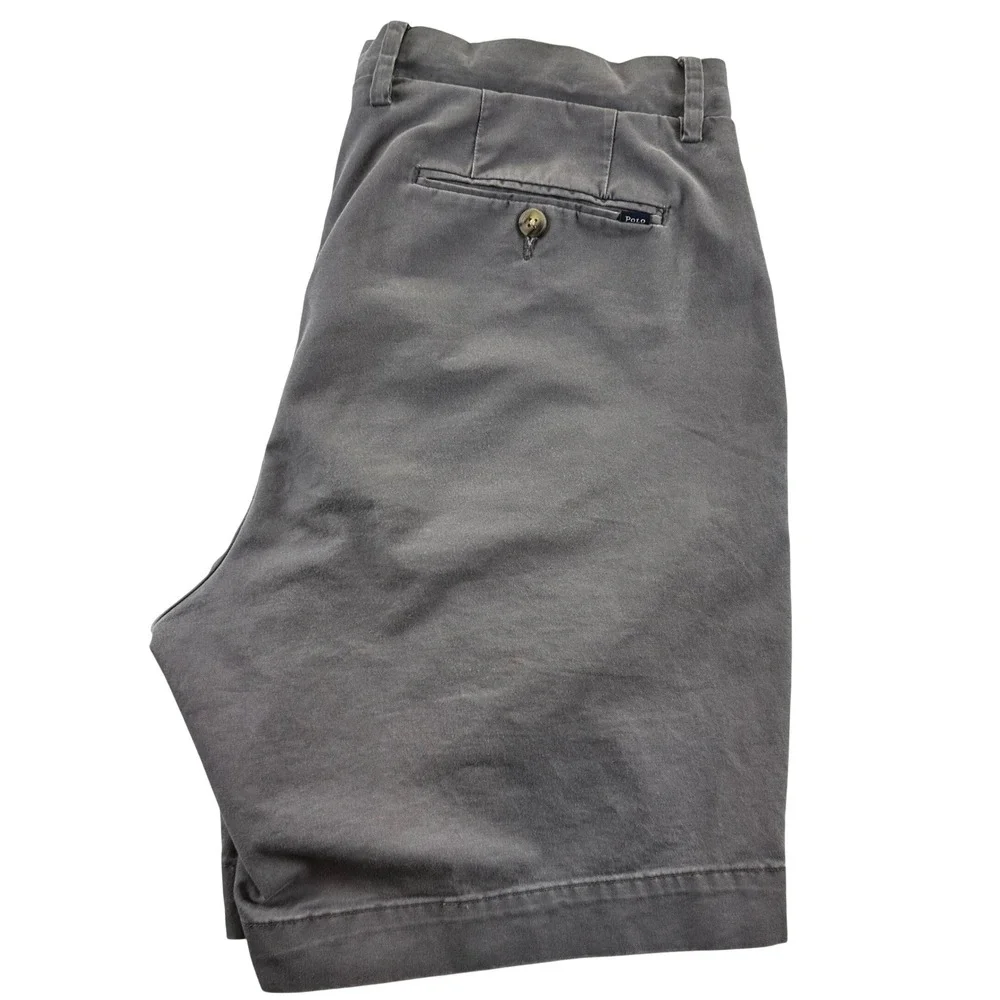 Polo Ralph Lauren Mens Gray Stretch Classic Fit Chino Shorts Size 35 Cotton
